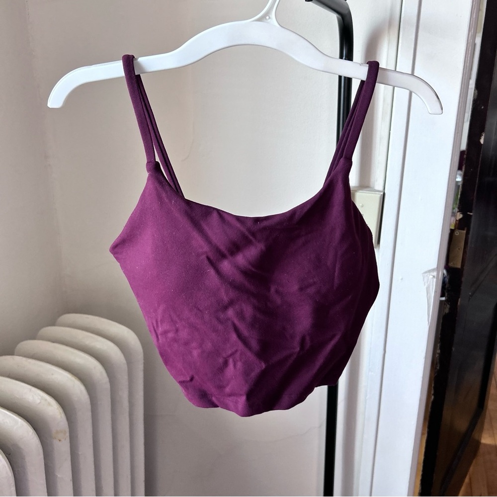 padded cropped active burgundy tank top